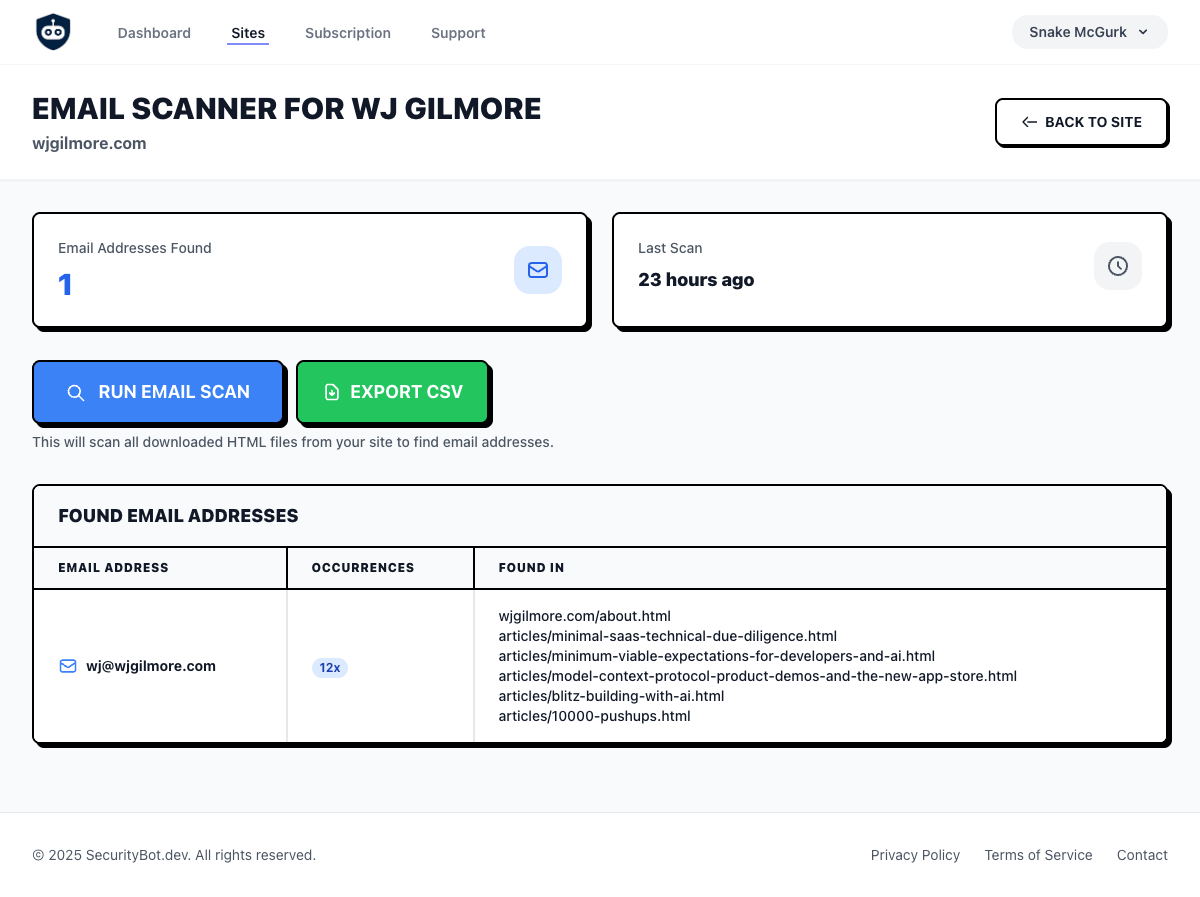 Email Scanner Dashboard