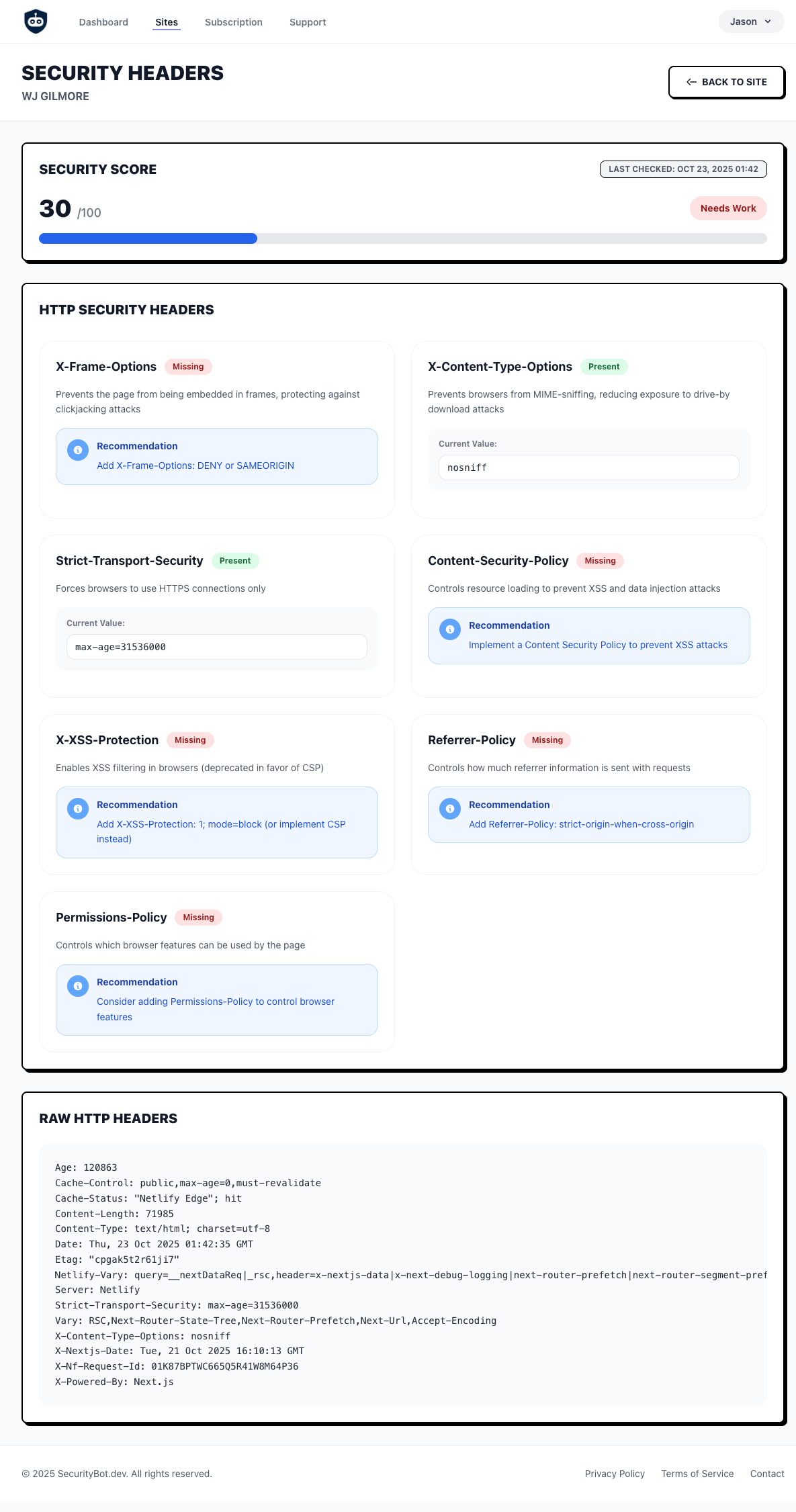 Security Headers Analysis Dashboard