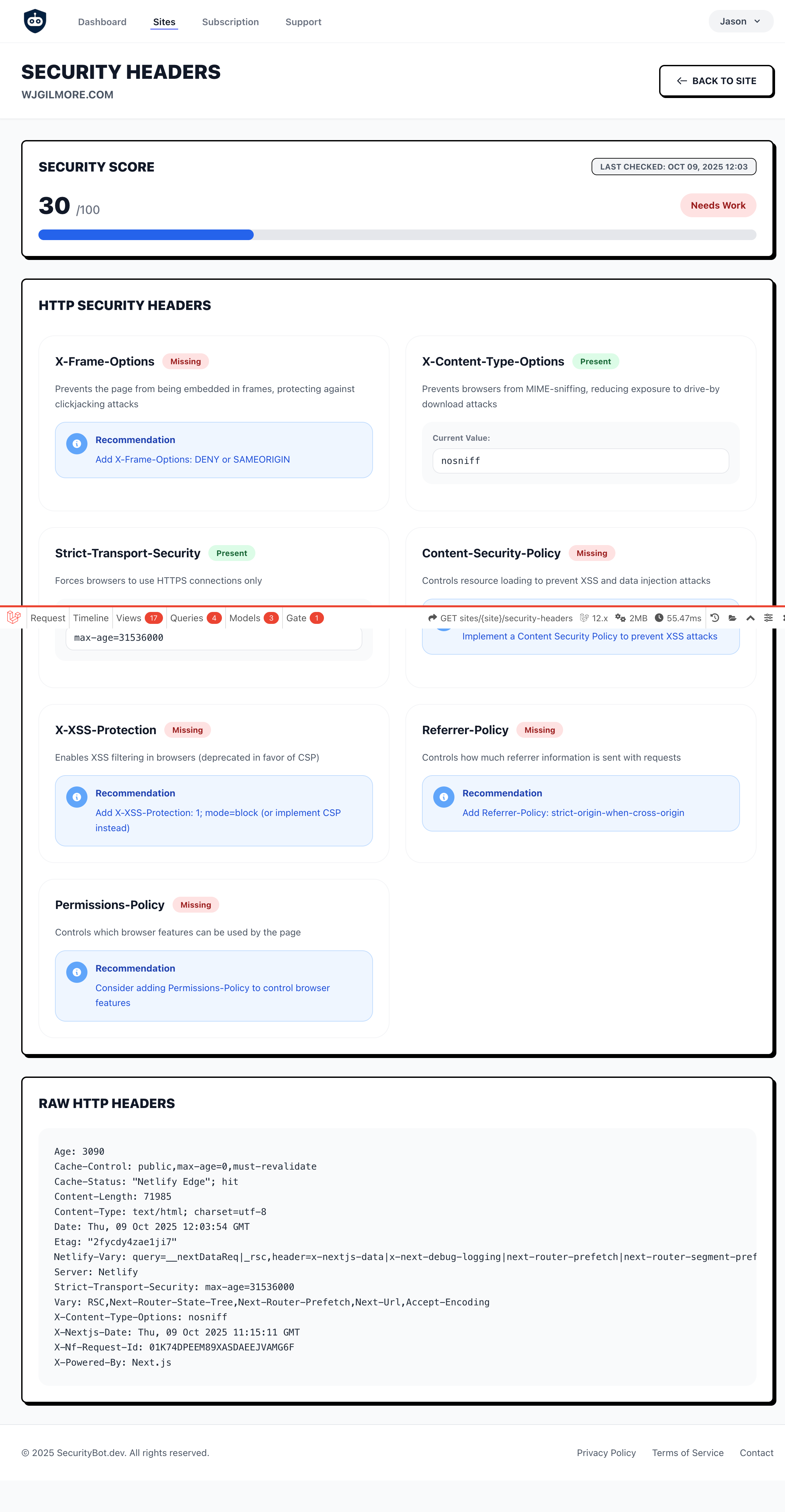 Security Headers Analysis Dashboard
