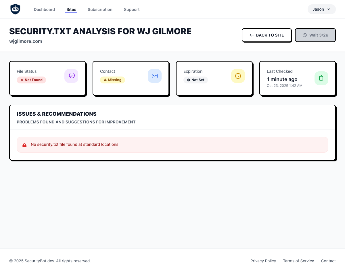 Security.txt Monitoring Dashboard