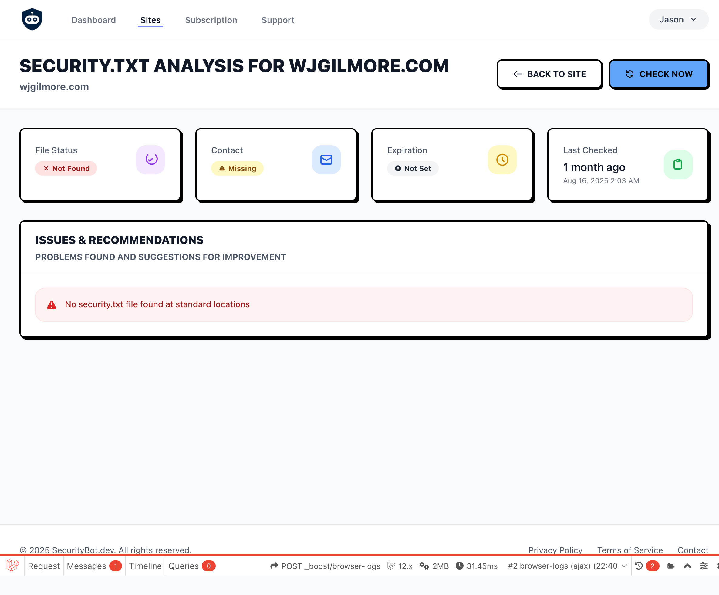 Security.txt Monitoring Dashboard