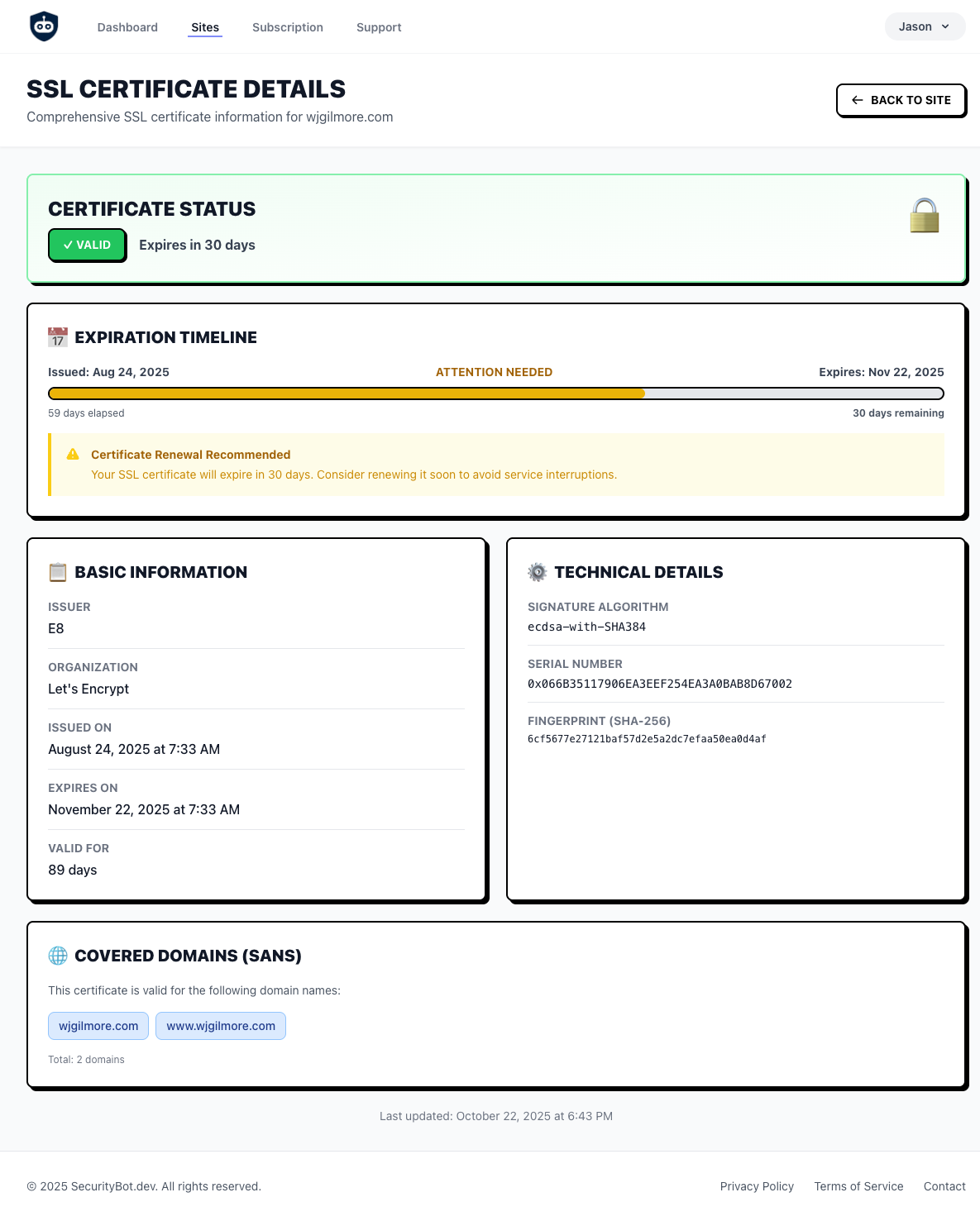 SSL Certificate Monitoring Dashboard