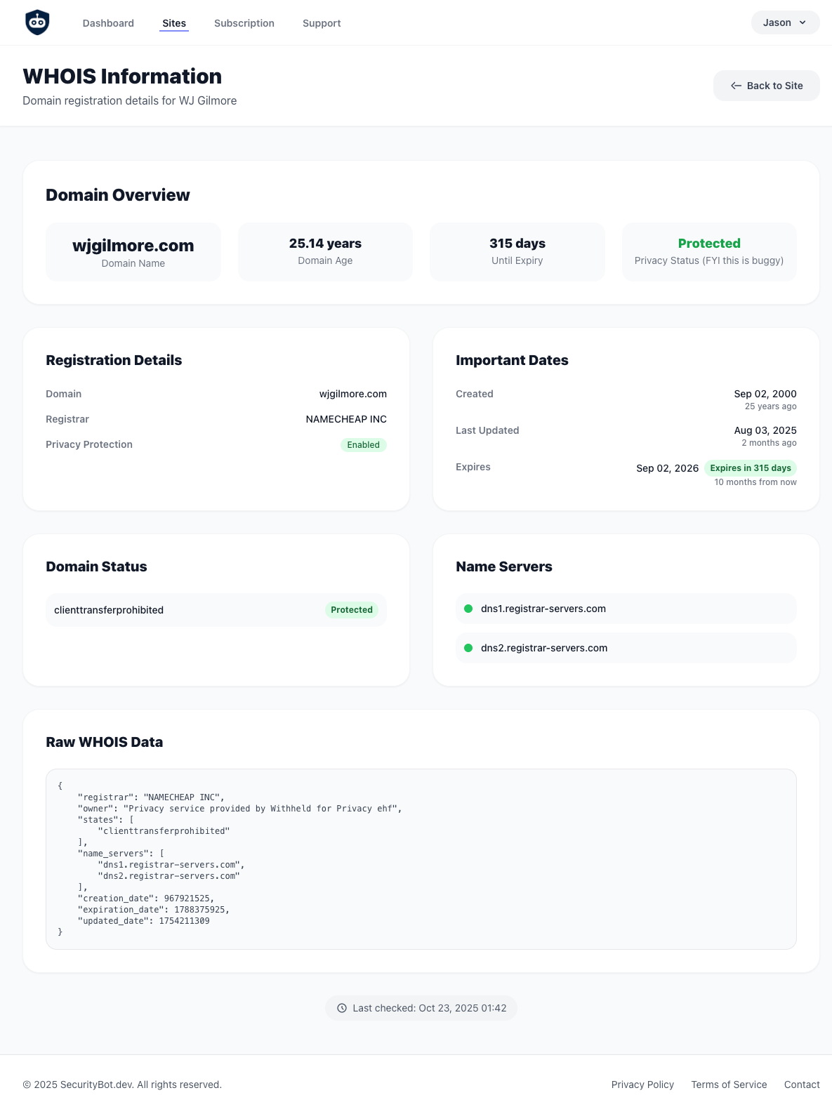 WHOIS Monitoring Dashboard